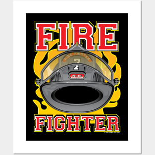 Fire Fighter Black Helmet Posters and Art